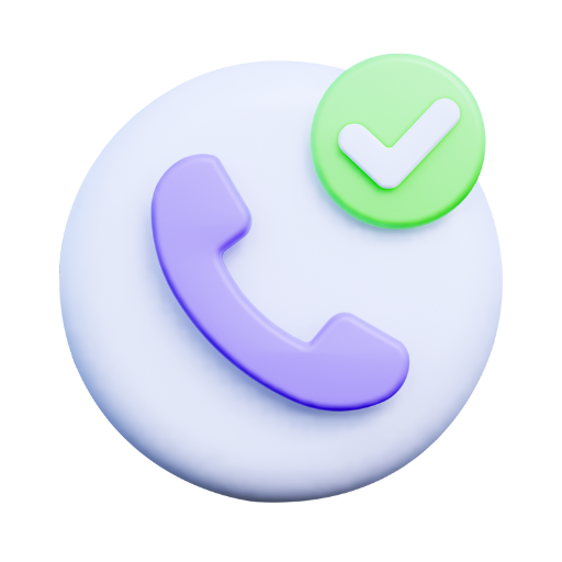 An icon of a phone inside of a circle with a green checkmark.